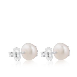 TOUS Aretes de Plata de Primera Ley para Mujer con Motivo de Oso y Perla con Cierre de Presión, Plata de Ley 925, Elegante e Icónica, Colección Icon Pearl