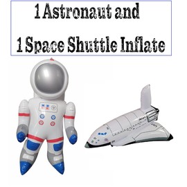 Zugar Land Outer Space Mission - Inflatable Astronaut & Space Shuttle (Set of 2) Self Standing Cosmos Exploration Mission Inflate Cosmonauts Themed Party with Hanging Tag.