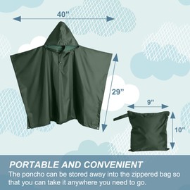 Lingito Heavy Duty Rain Poncho, Poncho for Backpacking, Waterproof Lightweight Rain Ponchos for Adults, Military Poncho as Emergency Rain Poncho, Camping Poncho Men Women with Bag (Child-Green)