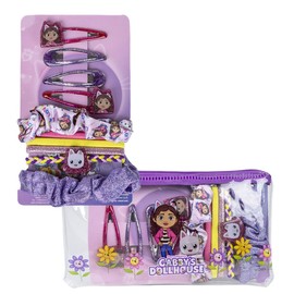 Gabby's Dollhouse Beauty Set, 2 Fabric Hair Bobbles, 4 Scrunchies, 4 Hair Bobbles, 4 Hair Pins and Toiletry Bag, Multicoloured, Inspired by Gabby's Dollhouse, Original Product, Designed in Spain