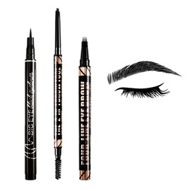 Boobeen Eyebrow Makeup Kit, 4 Tip Brow Pen, Eyebrow Pencil with Brush, Waterproof Liquid Eyeliner, Smudge- Proof & Long Lasting, 3 Piece