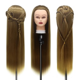 Styling Head 28 inch Hairdresser Training Head 100% Synthetic Fiber Hair Styling Head, Training Head Hairdressing Head with Free Clamp and DIY Braiding Set (#27)