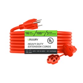 UBOORY Outdoor Extension Cord Waterproof 100 FT, Orange 16/3 SJTW Heavy Duty, Flexible 100% Copper 3 Prong Extension Cord for Lawn, Garage,UL Listed