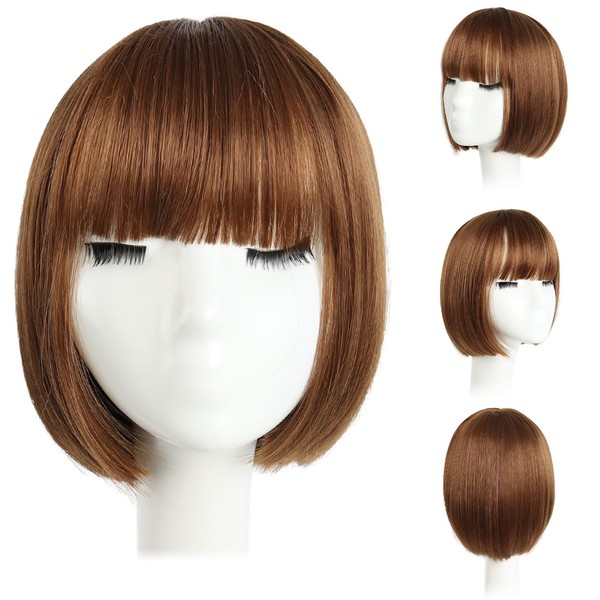 HSPCYGG Bob Wigs Short Daily Brown Wig with Bangs 10"
