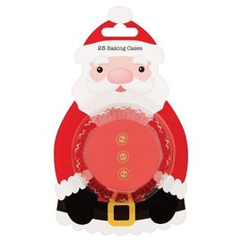 Baked with Love Santa Baking Cupcake Cases, Christmas Greaseproof Paper Baking Cups for Festive Holiday Treats - Pack of 25,Red
