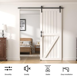 FLYVLIEG 6.6FT Heavy Duty Sliding Barn Door Hardware Kit（1x Floor Guide&1x Pull Handle Set &5FT Track Kit for 36"~40" Wide Single Door）,Smoothly Quietly,Easy Install (No Door)