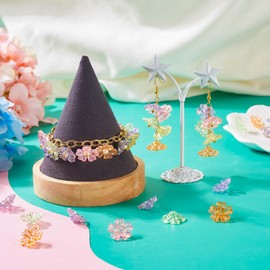 BB Beadthoven 240pcs Acrylic Flower Bead Caps Iridescent AB Color Plated Cherry Blossom Flower Beads Spacers Mini Transparent Plastic Loose Beads for Jewelry Making Bracelet Earring DIY Crafts