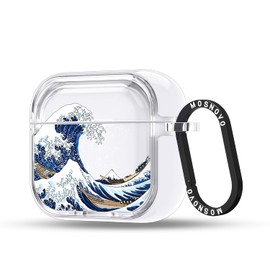MOSNOVO Case for Airpods 4, Protective Clear Case with Shockproof Dual Layer Hard Luxe Metal Ring Designed for Airpods 4 Generation - Great Wave