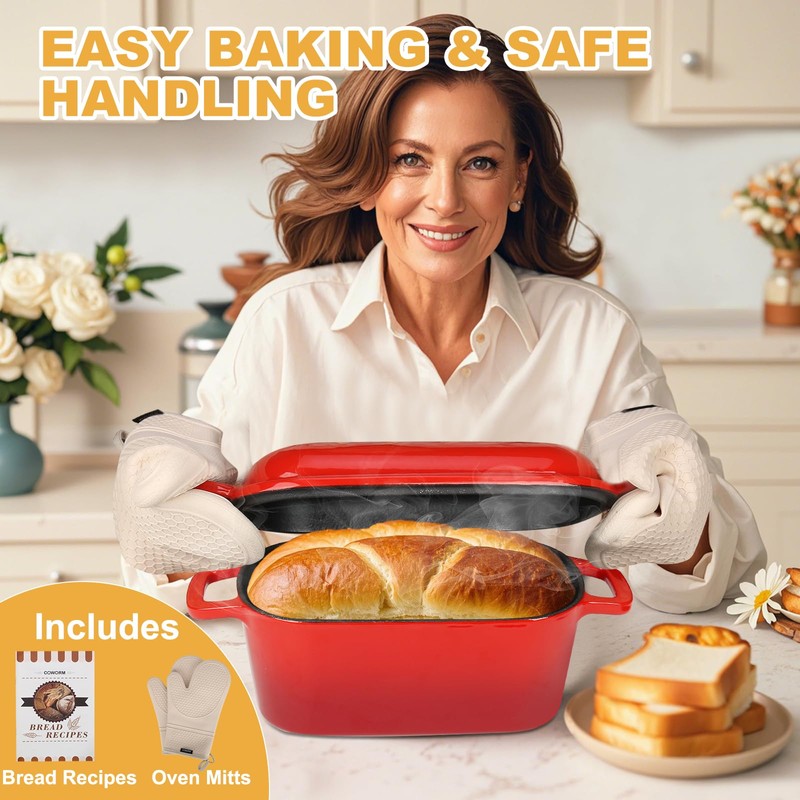 3.6QT Oval Enameled Cast Iron Dutch Oven, Sourdough Bread Baking