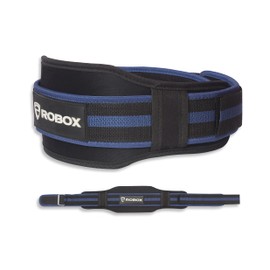 ROBOX Weight Lifting Belt, Gym, Back Support, Bodybuilding, Fitness, Training, Lumbar Support, Neoprene Workout Belt for Men and Women (Blue-Black, Large)