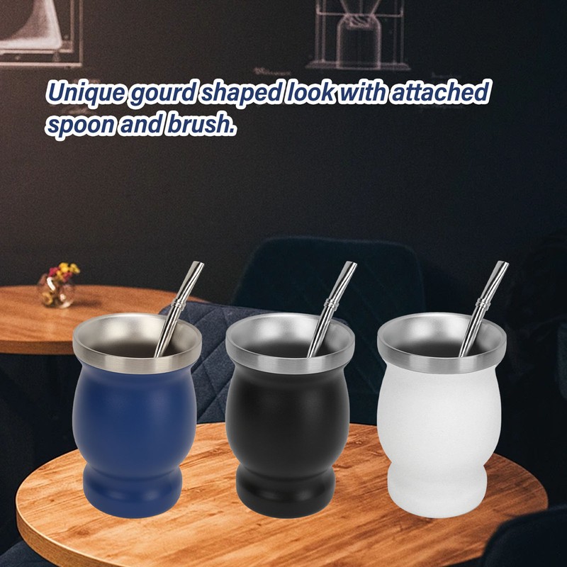 8oz Gourd Tea Cup Double Wall Stainless Steel with Spoon