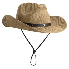 Womens Straw Cowboy Hat, Summer-Beach-Panama Shapeable Floppy Sun-Hat Men & Women Wide Brim Fedora