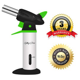 Spicy Dew Blow Torch - Creme Brulee Torch - Refillable Professional Chefs Culinary Kitchen Torch with Safety Lock and Adjustable Flame - Micro Butane Torch with Fuel Gauge - Cooking Food Torch