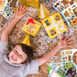 Make A Face Stickers - 16x Cartoon Animal Animal Face Stickers for Crafts - Party Favor Supplies, Educational Preschool Learning Activity for Holiday Home School