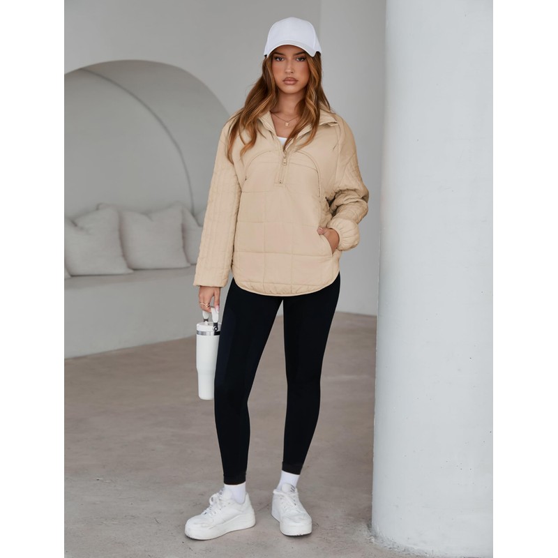 Daacee 2025 Oversized Lightweight Quilted Pullover Jacket for Women Casual