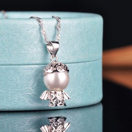 Yumilok 925 Sterling Silver Pearl Angel Heart I Love You Pendant Necklace Pendant for Women Girls, Sterling Silver Cubic Zirconia, Pearl