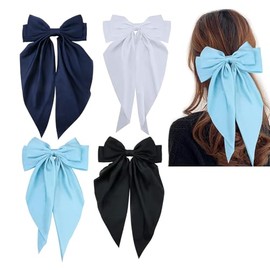 4PCS Bow Hair Clip, Hair Bows for Women Big Bowknot Hairpin French Hair Clips with Long Ribbon Solid Color Hair Barrette Clips
