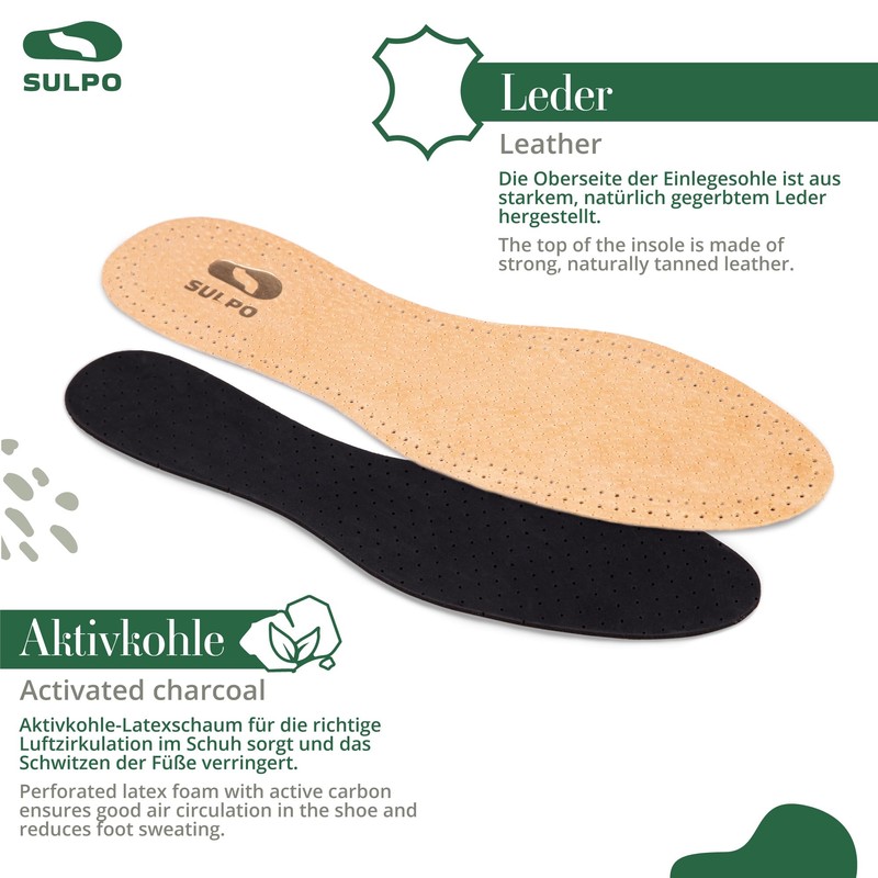 Marol Activated Carbon Insoles for Sweaty Feet Perforated Real Leather