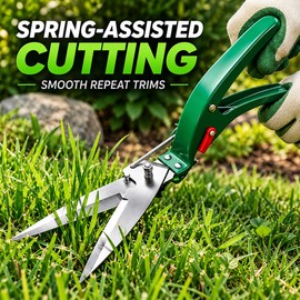 Stainless Steel Spring-Loaded Grass Shears, Long-Length Bypass Lawn Cutter for Garden Trimming