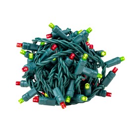Novelty Lights 50 Commercial LED Christmas Lights (Lime/Red), 17 Feet w/ 4 inch Bulb Spacing, 5mm Bulbs, UL Listed, Green Wire String Lights