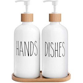 MOMEEMO White Soap Dispenser Set, Contains Hand and Dish Soap Dispenser, Suitable for Kitchen Decor. (White)