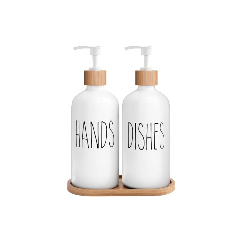 MOMEEMO White Soap Dispenser Set, Contains Hand and Dish Soap