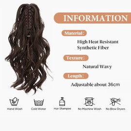 RUNRAYAY Ponytail Extension, Drawstring Ponytail Extension for Women 14 Inch Wavy Layered Pony Tails Hair Extensions Synthetic Clip in Ponytail Hairpiece for Women Cold-Blonde