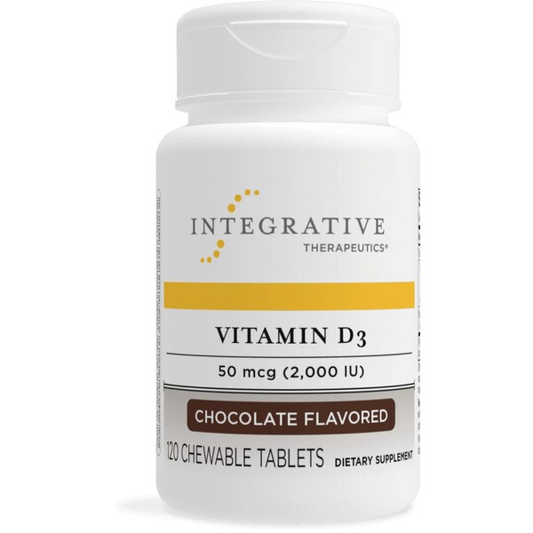 Integrative Therapeutics Vitamin D3 50 mcg (2,000 IU) - Immune System and Bone Health Support Supplement* - Gluten Free - Dairy Free - Chocolate Flavored - 120 Chewable Tablets