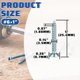 #6×1'' Wood Screws 300Pcs High Hardness Screws, Phillips Flat Head Screw Carbon Steel Wood Screw Set for Woodworking Wooden Wall, Plastic Board Yard Garden Furniture，DIY