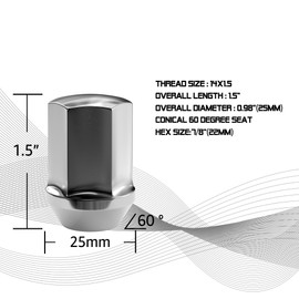 14x1.5 Wheel Lug Nuts, 20pcs M14x1.5 Lug Nuts OEM Factory Style Large Acorn Seat Lug Nuts, 7/8" Hex 60 Degree Conical Seat Chrome Finish for 2011+ Grand Cherokee, 2018+ Wrangler,2012+ Ram 1500