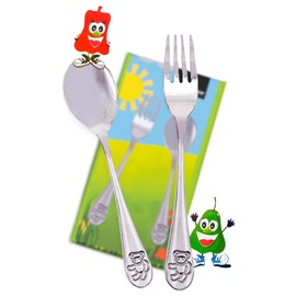 Steel-Function Children's Cutlery Set 2 Pieces | Children's Cutlery Stainless Steel for Developing Fine Motor Eating Skills | Children's Cutlery Set with Teddy Bear Motif | Children's Cutlery in