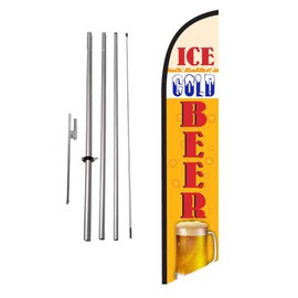 Ice Cold Beer Market Feather Banner Swooper Flag Sign with Flag Pole Kit and Ground Stake