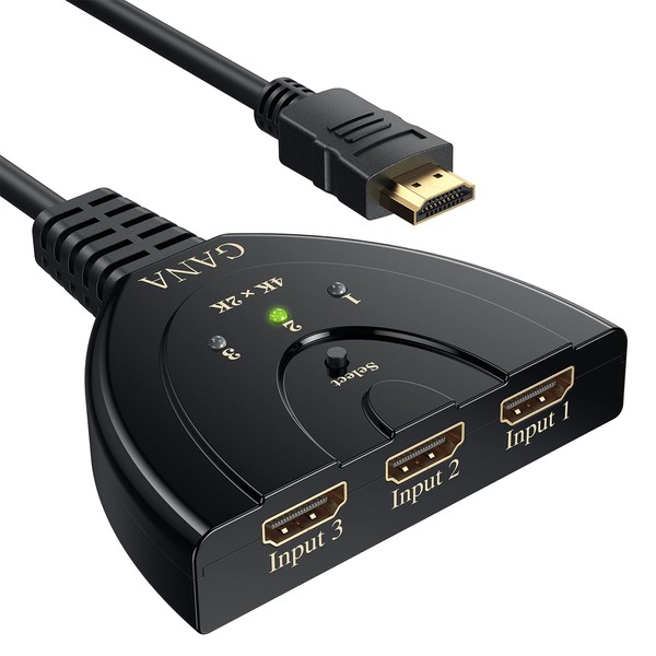 HDMI Switch 4K, GANA Gold Plated 3-Port HDMI Splitter | HDMI Switcher | Supports 4K/Full HD1080p/3D with High Speed Pigtail Cable