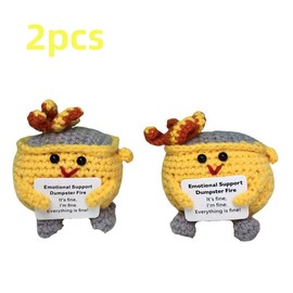 Crochet Dumpster Fire Toy, 2 Counts Emotional Support Dumpster Fire Plush Toy, Emotional Support Ornament for Easter Decoration Or Gift:_2pcs(orange)