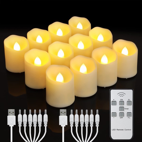 Rechargeable Flameless Votive Candles with Timer & Remote, 12pcs Flickering