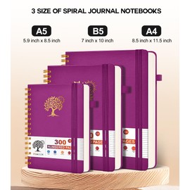 Spiral Notebook Journal for Women Men, 300 Numbered Lined Pages, College Ruled, A5 Hardcover Spiral Bound Notebook for School, Work, Note Taking Writing, Leather Spiral Journal Medium 5.9"x8.5"