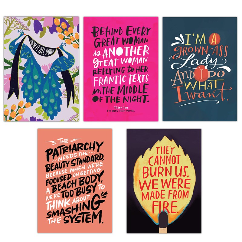 Em & Friends Feminist Postcards Book, 20 Assorted Postcards, Blank