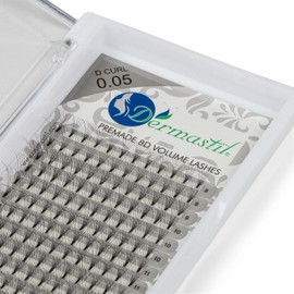 Dermastil 8D Premade Handmade Volume Eyelashes, D Curl, Thickness 0.05 mm, Ready Fan without Knots for Eyelash Extension, PBT, Vegan, 16 Strips Box (10 mm)