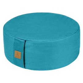 FelizMax Zafu Buckwheat Meditation Cushion D=13"/16" H=5.5" Round Zabuton Meditation Pillow Yoga Bolster Kneeling Pillow Premium Yoga Pillow for Sitting on Floor Zippered Cotton Cover-Cyan Blue, 13”