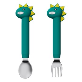 Baby Cutlery Set, Witbicg Baby Learning Spoon, Children's Cutlery, Baby Spoon Eat Yourself, Children's Spoons and Forks, Self-Feeding, It Is Recommended for Children After 18 Months (Green Dinosaur