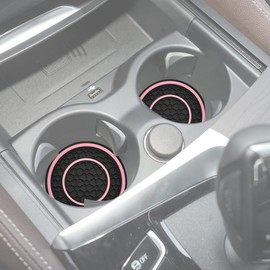 JUNAHAA Car Cup Coaster Universal Automotive Waterproof Non-Slip Cup Holders Sift-Proof Spill Holder Car Interior Accessories 4 Pack Black & Pink