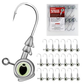 Probite Glow Eye Big-Eye Jig Head, 20pcs Jig Heads Fishing Hooks with Luminous Eyes, 4 Sizes Assorted, Sharp Hook for Soft Lures, Saltwater & Freshwater Fishing (3/16 oz)
