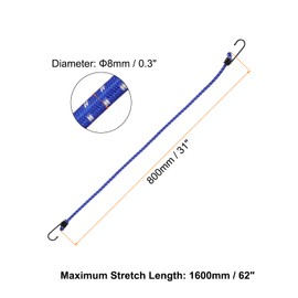 HARFINGTON 6Pcs Bungee Cord with Hooks 31" Rubber Bungee Cords Heavy Duty Tie Down Straps with Metal Hooks for Cars Outdoor Camping Straps, Blue