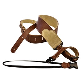 Franklin Strap - 2.5" Glove Leather with Suede Backing and Quick Release Loop - Resonator Strap - Dobro Strap - Caramel
