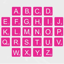 Game Tile Letter Set (Pink) Vinyl Iron-On Decal 9" (1.3" Letters)