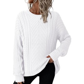 Dokotoo Oversized Sweaters for Women Casual Long Sleeve Fall Sweater Womens Loose Fit Chunky Warm Fashion Cable Knit Pullover Jumper Tops White Large
