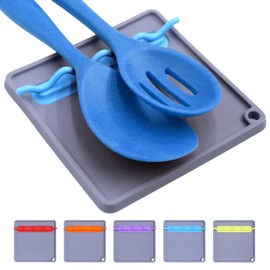 Epinovo Silicone Spoon Rest for Stove Top, Non-Slip and Heat-Resistant, BPA-Free Kitchen Spoon Rest for Spoons and Ladles, Gray + Blue