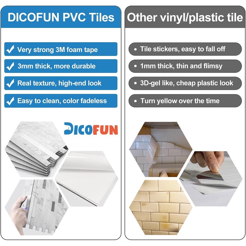 DICOFUN 10-Sheet Peel and Stick Backsplash Tile, Faux White Marble