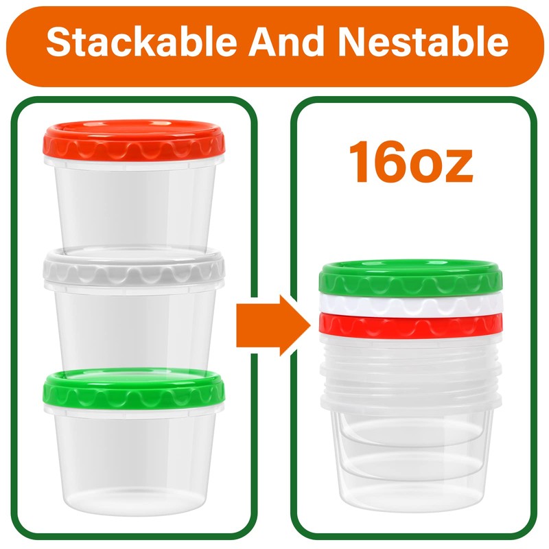 EONJOE 16 oz Plastic Freezer Containers with Lids 2 Cup