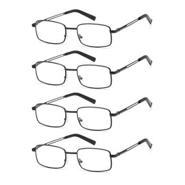 HIGHLIKE 4-Pack Reading Glasses Men, Metal Stainless Flex Readers with Soft Cases, Clear Lens Blue Light Glasses, 4 Black 2.5 x